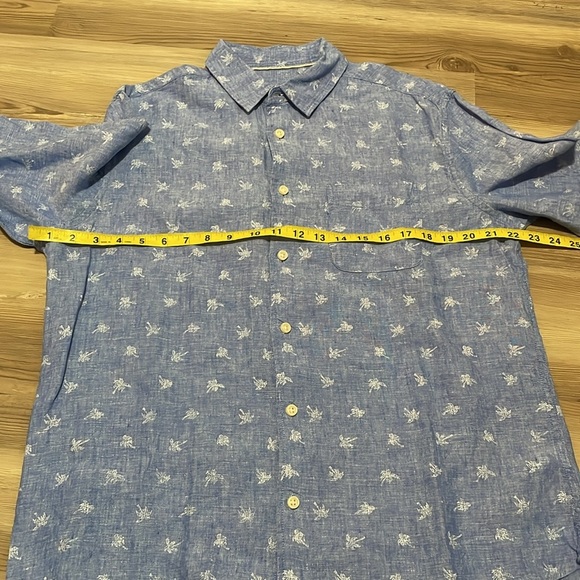 M & S Collection Men’s Linen Button Up Shirt Light Blue Palm Tree Print Size M - Picture 6 of 12